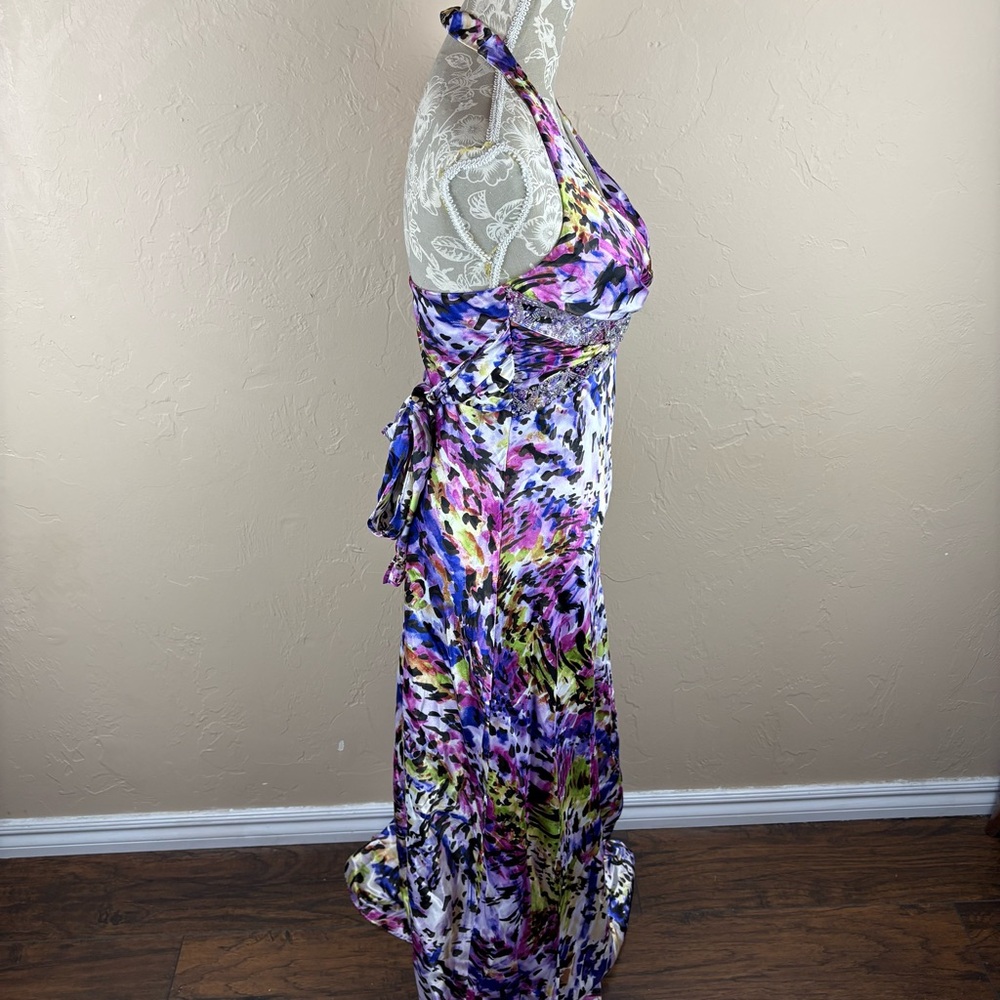 Masquerade Colorful Animal Print Halter Prom Dress Crystal Embellishment Long 6 - Picture 8 of 10
